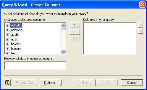 Query Wizard - Choose Columns