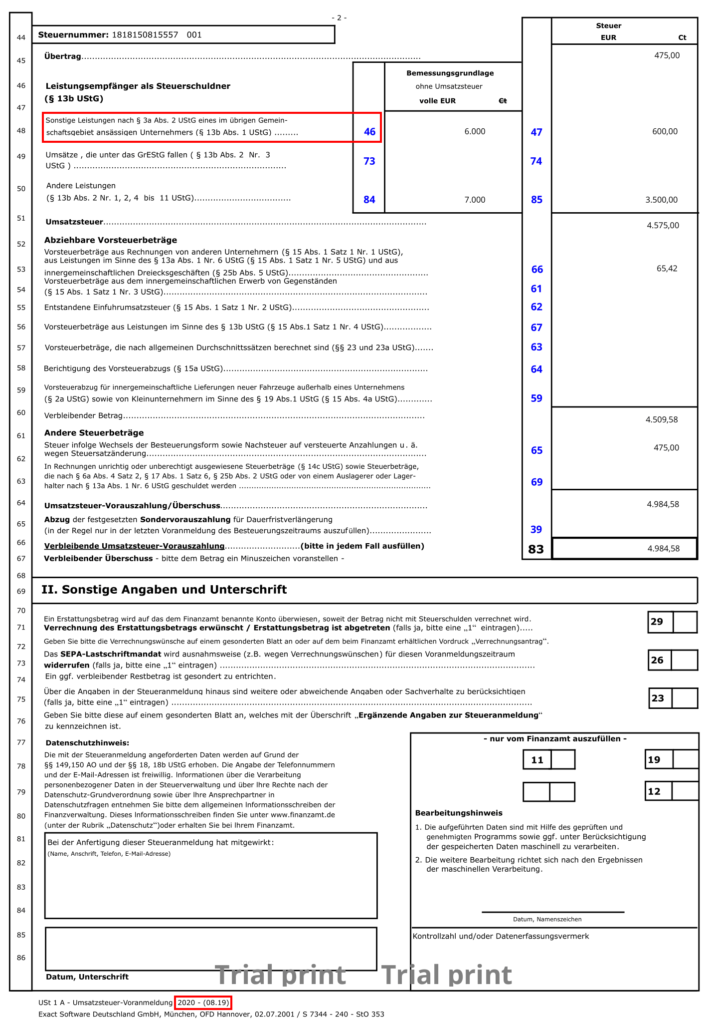 Product Updates 420, 419, and 418 VAT return form for year 2020